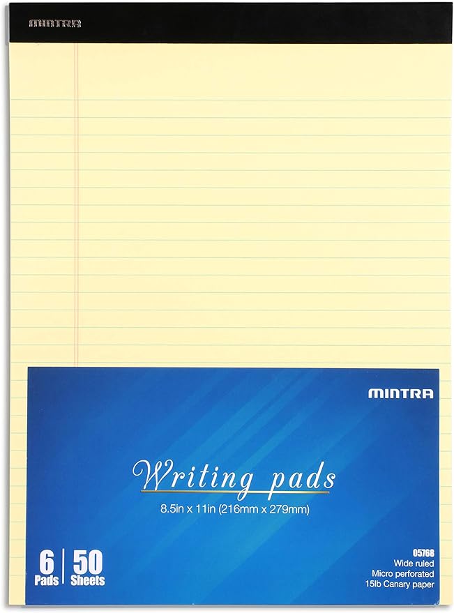Mintra Office Legal Pads - ((BASIC CANARY 6pk, 8.5in x 11in, WIDE RULED))