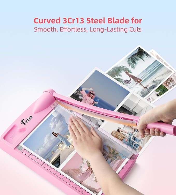 Firbon 12" Guillotine Paper Cutter, Heavy Duty 12-Sheet Capacity Trimmer for Cardstock, Photos, Scrapbooking, Office, Classroom, Studio (Pink)