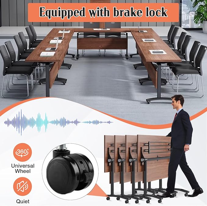 JEHUJD Conference Table,55.1''Folding Conference Room Table for 4-12 People,Mobile Flip Top MeetingTraining Table with Different Coulor and Styles for Offices, Classrooms,Meeting Room (4, D)