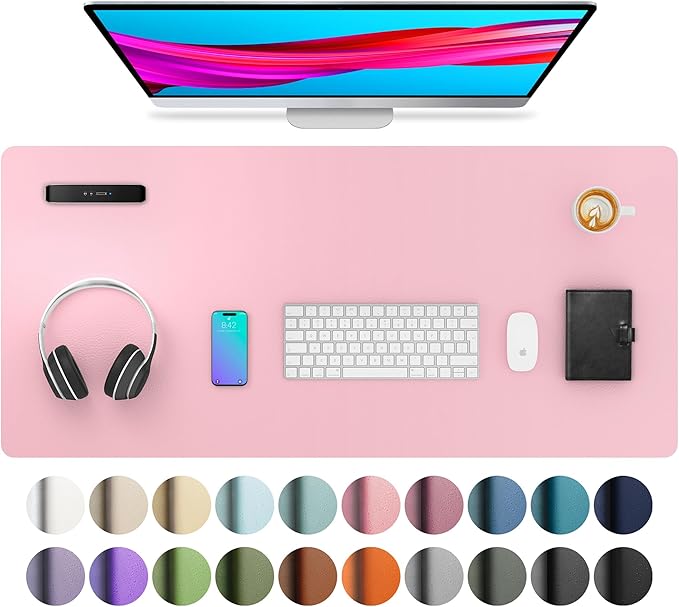 Aothia Leather Desk Pad Protector, Mouse Pad, Office Desk Mat, Non-Slip PU Leather Desk Blotter, Laptop Desk Pad, Waterproof Desk Writing Pad for Office and Home (36" x 17", Fairy Pink)