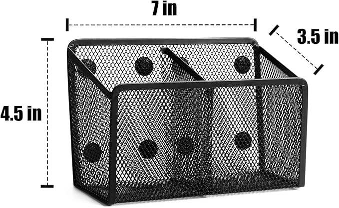 Ameceres Magnetic Pencil Holder - Extra Strong Magnets Mesh Marker Holder Perfect for Whiteboard, Refrigerator and Locker Accessories (2 Baskets, 1 Pack Black)