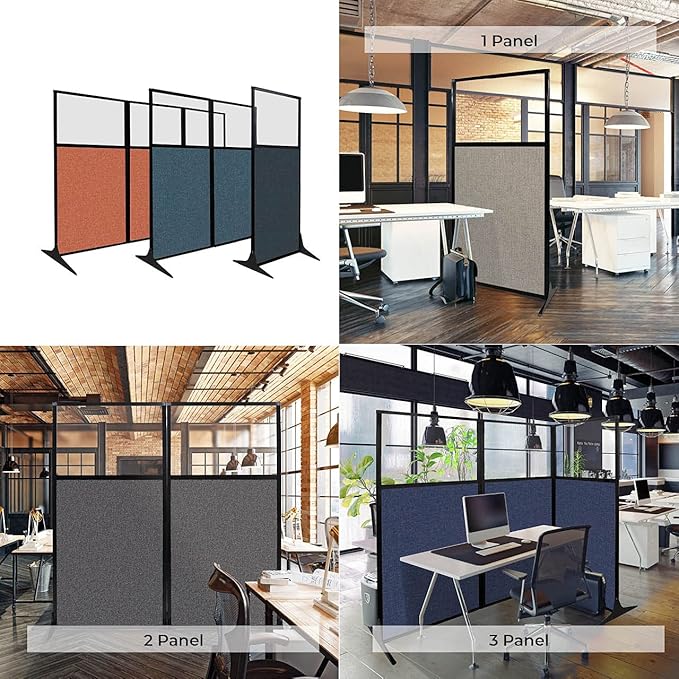 Versare Workstation Partition | Portable Wall Divider | Modern Office Cubicle | Free Standing Privacy Screen | Flexible Work Space | 66" x 70" W/Window, Papaya Fabric Panels