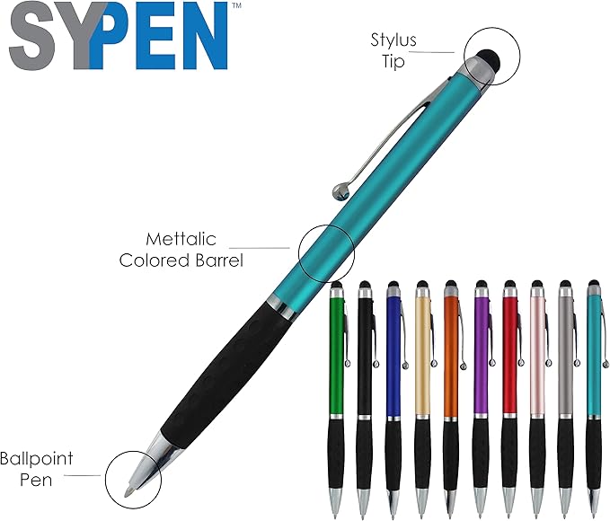 SyPen Personalized Pens With your Custom Logo or Text-300 Pack Bulk-for Businesses, Parties, and Events, 2 in 1 Ballpoint Pen & Stylus for Touchscreen Devices, L'Blue Barrel, Black Ink