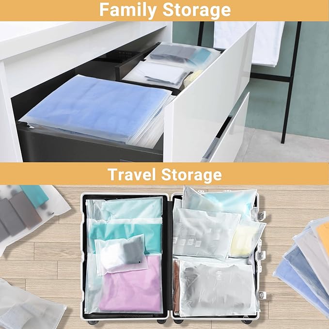 Svaldo Clothes Packaging Bags for Shipping, 25 Count 14x16 inch Frosted Zipper Plastic Bags for Clothing, Thick Plastic Apparel Bag for Packaging T-Shirt, Shirt, 3 Mil, with Vent Holes Storage Bag