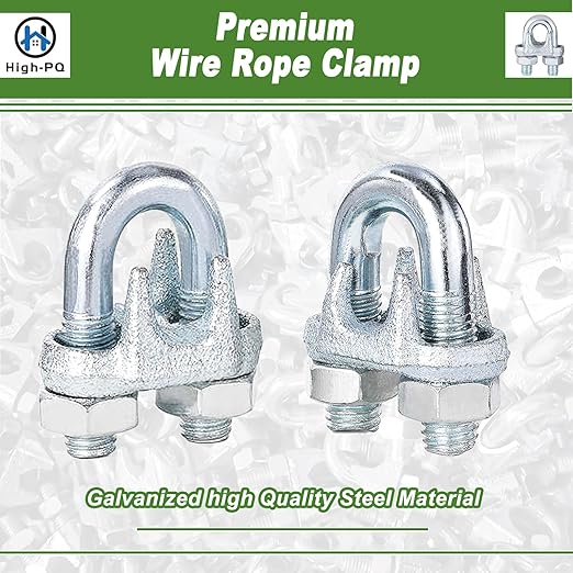 120PCS M6 Galvanized Zinc-Plated Wire Rope Cable Clamp Clips, 1/4" Wire Cable Clamps with U-Bolt Saddle Fasteners for Secure Rigging & Marine Use