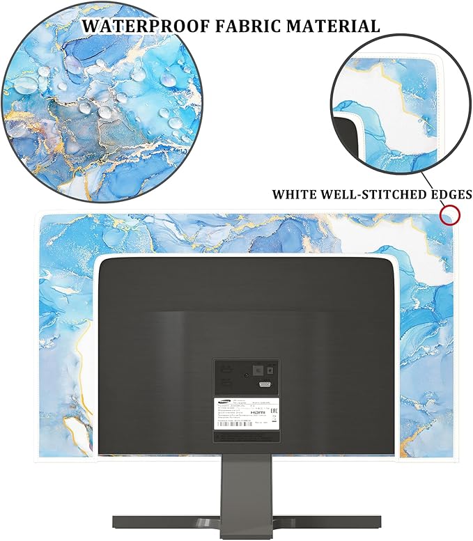 Baocicco Baby Blue Gold Marble Waterproof Screen TV Cover 45, 46, 47, 48 Inch Modern Television Accessories TV LCD Fashion Weatherproof Screen TV Decorations for Tablet LED LCD OLED TVs