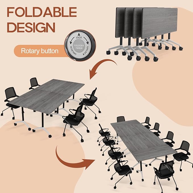 Folding Conference Table 4ft 5ft, Foldable Office Meeting Desk for 6 People, Multiple Sizes Colors Mobile Conference Room Table for Training Room School Business Furniture (6, Grey, 71in)