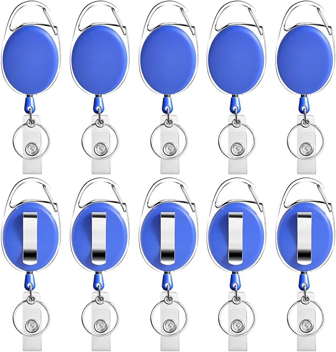 Retractable Badge Holder with Carabiner Reel Clip and Key Ring for ID Card Key Keychain Holders Blue 10 Pieces by Moever