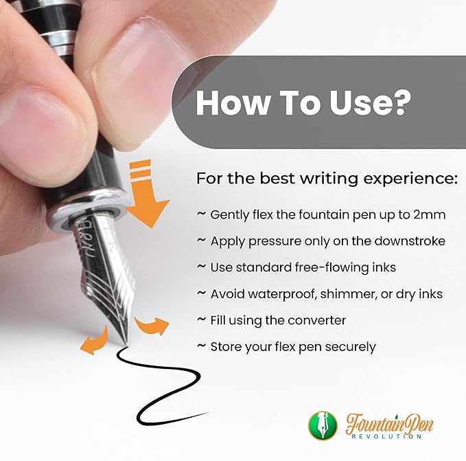 FPR Himalaya V2-Chrome Ultra Flex Nib Pen - Twist-Style Converter Filled Calligraphy Pens for Writing-Fancy Pens for Men & Women- Flex Fountain Pen w/Metal Clip & Cap Ring (Indigo Blue Acrylic)