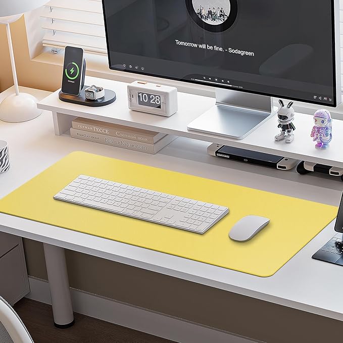 Boutilon Leather Desk Pad Protector,Non-Slip Mouse Pad,Laptop Desk Pad,Office Mouse Mat,Waterproof Leather Desk Blotter,Desk Writing Pad for Office and Home (M-Yellow,30"x14")