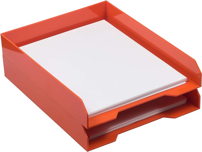 JAM PAPER Stackable Paper Trays - Orange - Desktop Document, Letter, & File Organizer Tray - Sold Individually