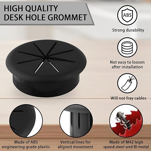2 Inch(50mm) Desk Grommet,12 Pieces Wire Grommet, Desk Hole Cover for Cables with Hole Saw,Plastic Cable Cord Wire Hole Cover for Desk, Table,Cabinet,Countertop and Other Furniture(Black)