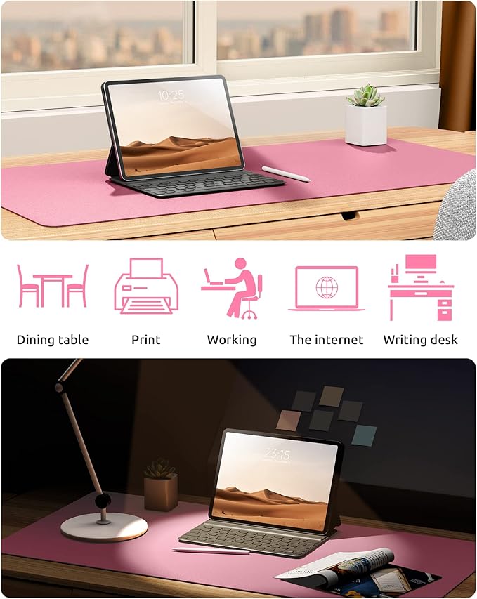 YSAGi Leather Desk Protector, Office Mat, Large Mouse Mat, Non-Slip PU Leather Blotter, Laptop Desk Mat, Waterproof Writing Pad for Office and Home (Pink, 35.4" x 17")