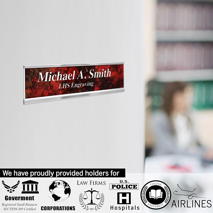 Engraved Name Plates for Door Sign Personalized Red Plastic Plaque with Gold Letters - Made in USA 2x10 B17