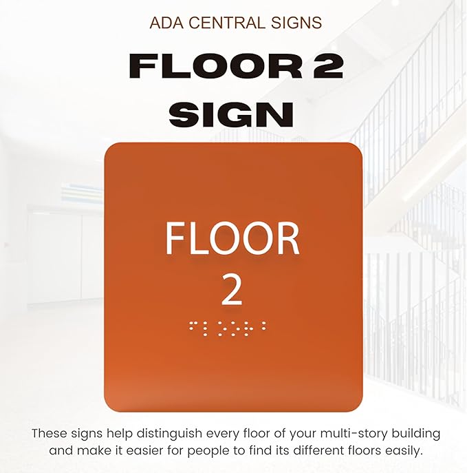 ADA CENTRAL SIGNS - 6" X6" Floor 2 Sign - ADA Compliant Tactile Graphics Grade 2 Braille Text Acrylic Wall Signs - Directional Assistance, Floor Number Safety Sign for Office, school Hospital, Apartment