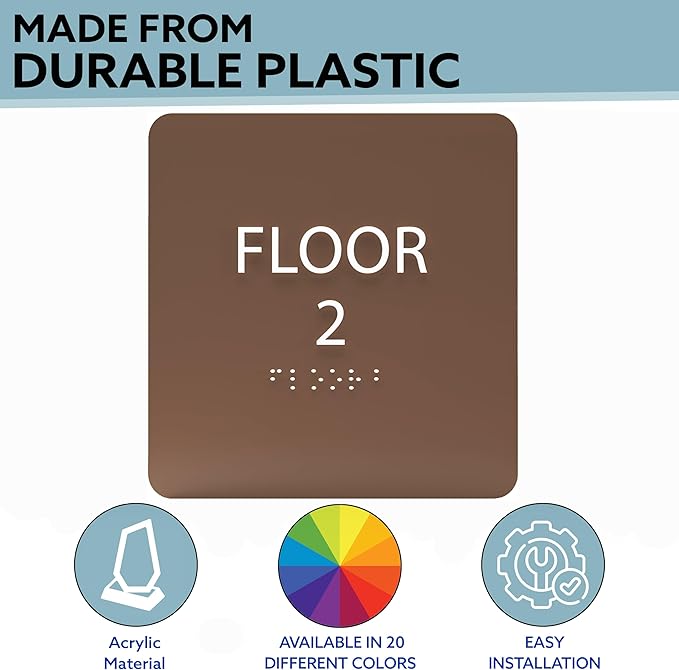 ADA CENTRAL SIGNS - 6" X6" Floor 2 Sign - ADA Compliant Tactile Graphics Grade 2 Braille Text Acrylic Wall Signs - Directional Assistance, Floor Number Safety Sign for Office, school Hospital, Apartment