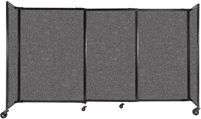 Versare Straightwall Sliding Portable Wall Partition | Freestanding Office Dividers | Locking Wheels | Temporary Room Separator | 7'2'' Wide x 4' Tall Charcoal Gray Fabric Panels