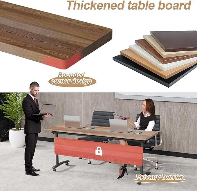 Conference Table Flip Top Mobile Conference Room Tables,Folding Conference Table with Wheels,Large Meeting Training Seminar Table Saving Space for Office Classroom(4B,47.2'')