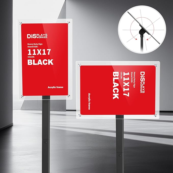 DISPLAYSWORKER Adjustable Heavy Duty Pedestal Sign holder floor Stand, acrylic sign stand poster stand , Standing Floor for 8.5 x 11 inch,Black (black, acrylic frame 8.5-x-11-inch)