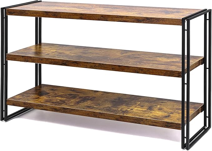 HCHQHS 3-Tier Rustic Wood and Metal Industrial Bookcase - 40in, for Home Office, Bedroom, Kitchen, Bathroom