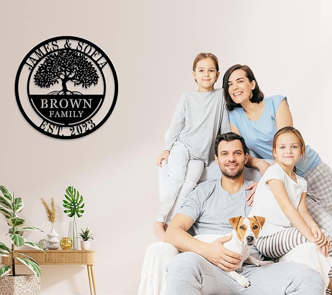 Custom Tree of Life with Roots Family Name Sign, Personalized Metal Sign