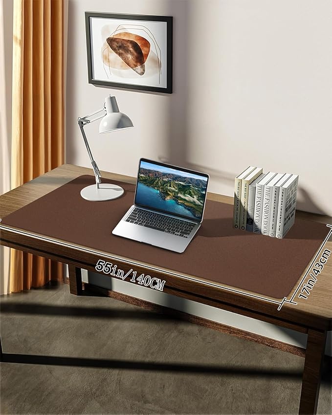 Extra Large Desk mat, Leather Desk Pad Protector,Office Desk Mat,Mouse Pad, Non-Slip Desk Blotter, Laptop Desk Pad, Waterproof Desk Writing Pad for Office&Home (Brown, 55" x 17")