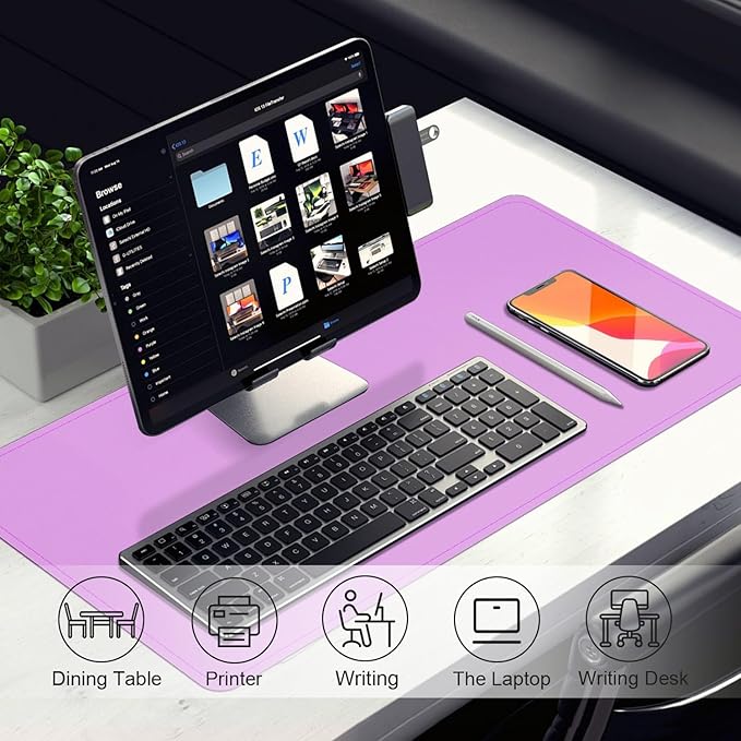 Leather Desk Pad Protector, Desk Mat, Large Mouse Pad, Non-Slip Desk Blotter, Office Laptop Desk Pad, PU Leather Desk Writing Pad for Office and Home (Lilac, 31.5" x 15.7")