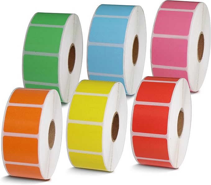 BETCKEY - 1.25" x 1" UPC Barcode & Address Labels Replacement for Zebra & Label Printer,Premium Adhesive & Perforated[Mixed: Light Blue + Red + Green + Pink + Orange + Yellow, 6 Rolls, 8280 Labels]
