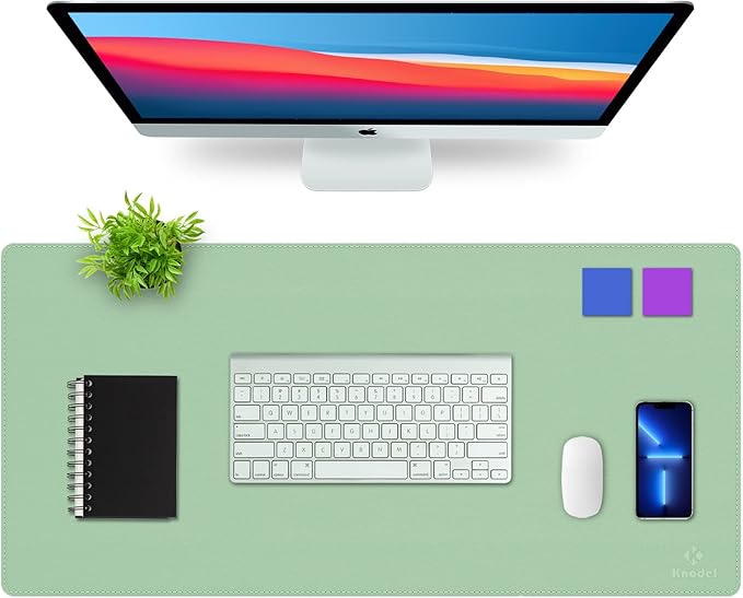 K KNODEL Desk Mat, Blotter, Dual-Sided Office Desk Pad, Waterproof Desk Mat for Desktop, Desk Blotters, PVC Leather Pad Protector (Sharp Green, 35.4" x 17")