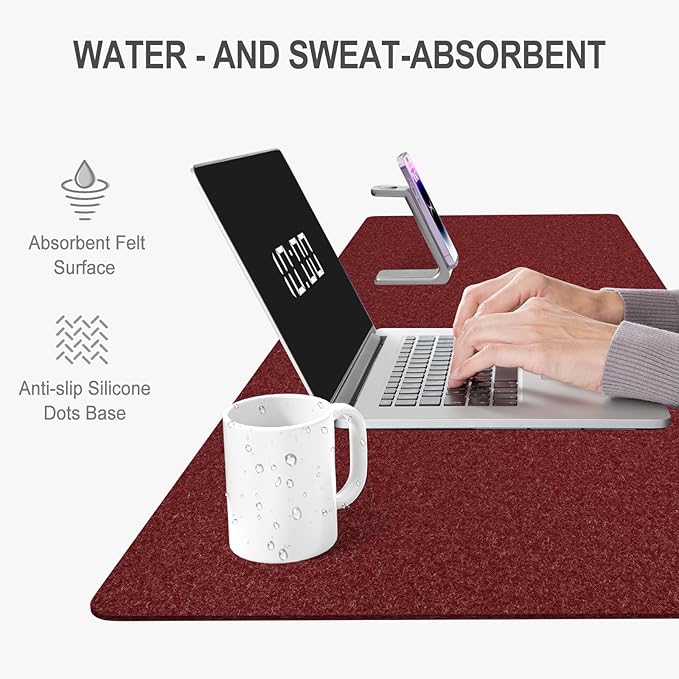 Auhoahsil Felt Desk Mat, Minimalist Large Mouse Pad XXL 35.5 x 15.7 in, Desk Matt for Desktop, Keyboard, Laptop, Computer, Office, Work from Home, Gaming, Red