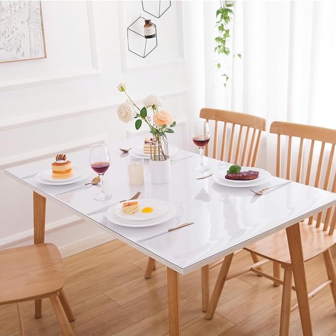 Eisdroma 28 x 44 Inch Clear Table Cover Protector, 1.5mm Thick Plastic Waterproof Pad for Dining Room, Kitchen, Office