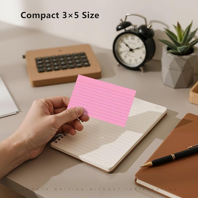 250 Count Index Cards 3 x 5 Inch, Heavyweight Pink Lined Note Cards Portable Ruled Flash Cards Perfect for Studying and Organizing, Note Taking Study Flashcards for Home, School and Office