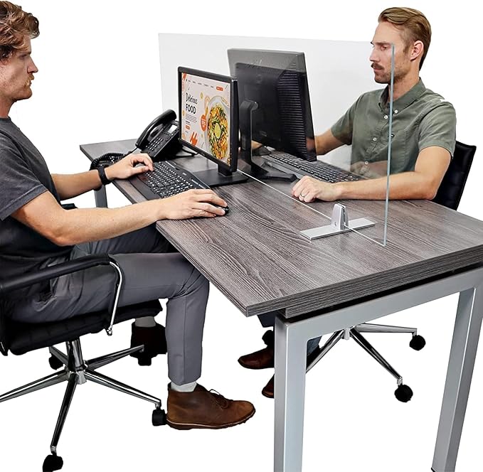 OBEX Acrylic Free Standing Screen, Divider for Desk Privacy Home & Office Partitions for Table Top Workstation, Portable Cubicle Panel for Work, 12" x 66", Clear