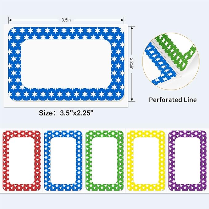 Methdic 5 Colors Name Tags Stickers 400 Labels Star Style for Office, Meeting, School, Teachers and Mailing…