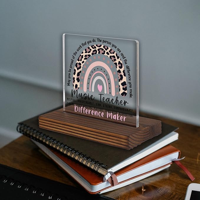 Music Teacher Gift Desk Sign, Difference Maker Appreciation Plaque for Band Choir Orchestra Teacher Thank You Office Decor Classroom Display PA107