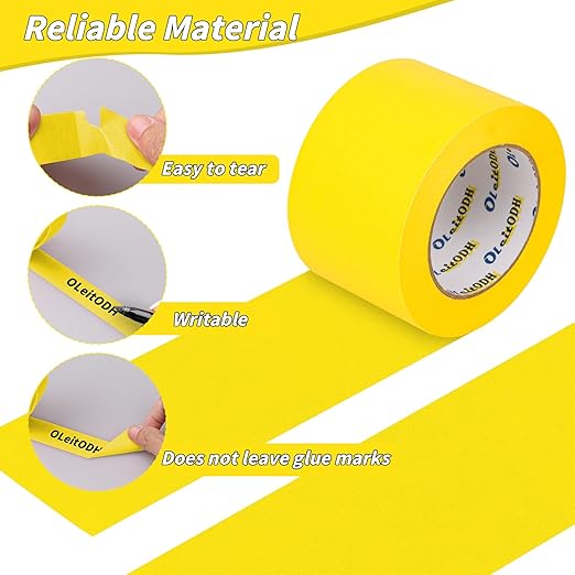 Oleitodh 12 Rolls Yellow Painters Tape Bulk 3 inch x 60 Yards, Painters Masking Tape No Residue Wall Painting Tape Artist Tape Trim Edge Finishing Tape for Wall Painting Decoration DIY Supplies