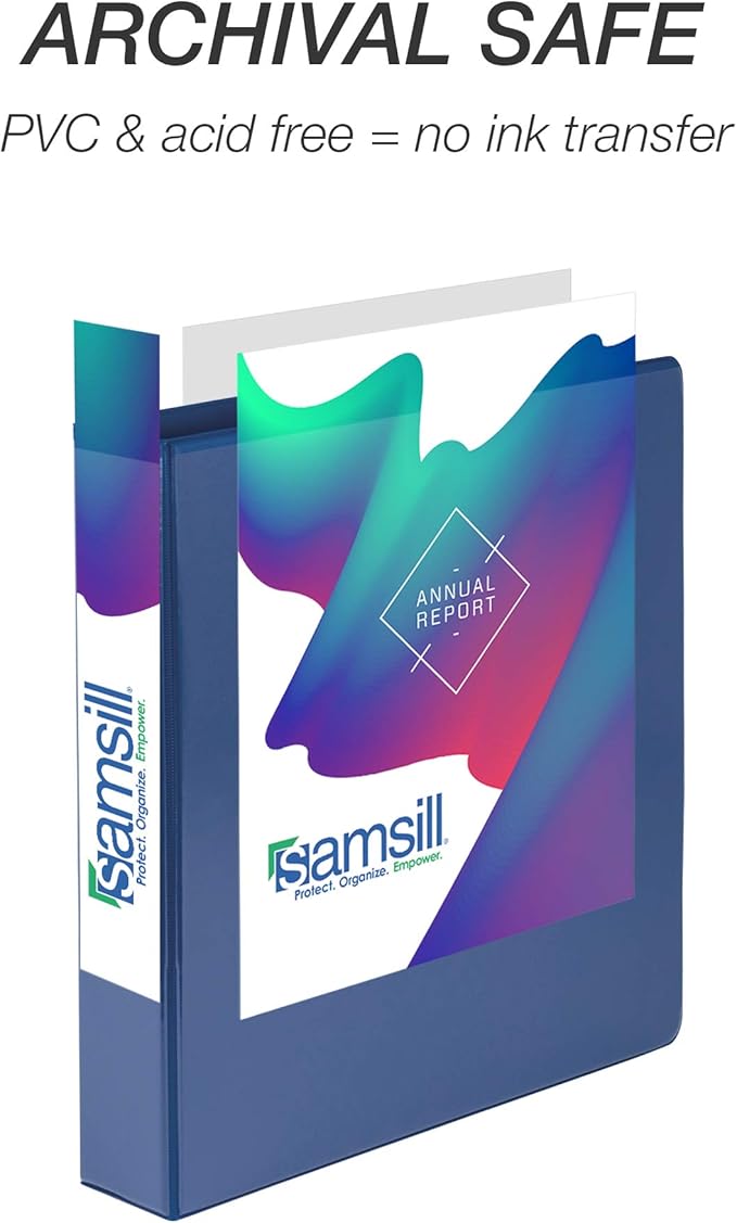 Samsill Durable 1.5 Inch Binder, Made in the USA, Round Ring Customizable Clear View Binder, Blue, 4 Pack (MP48452)