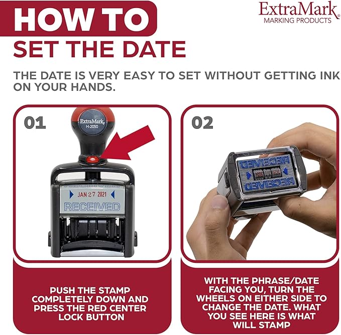 Heavy Duty Style Office Date Stamp with Denied - Self Inking Dater - Style C - Red Ink Color
