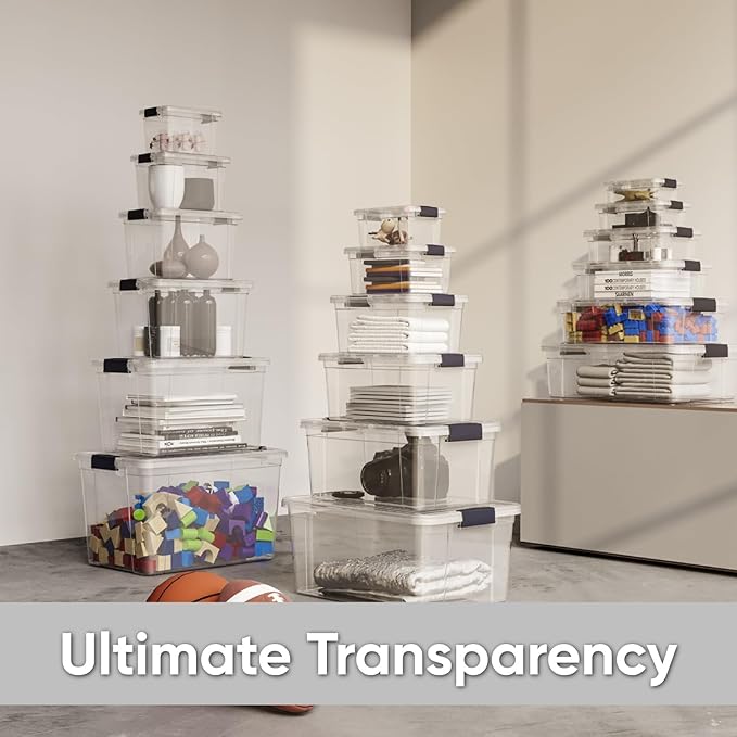 Superio Clear Storage Boxes with Lids, 4.75 Quart Plastic Container Bins for Organizing, Stackable Crates, BPA Free, Non Toxic, Odor Free, Organizers for Home, Office, School, and Dorm