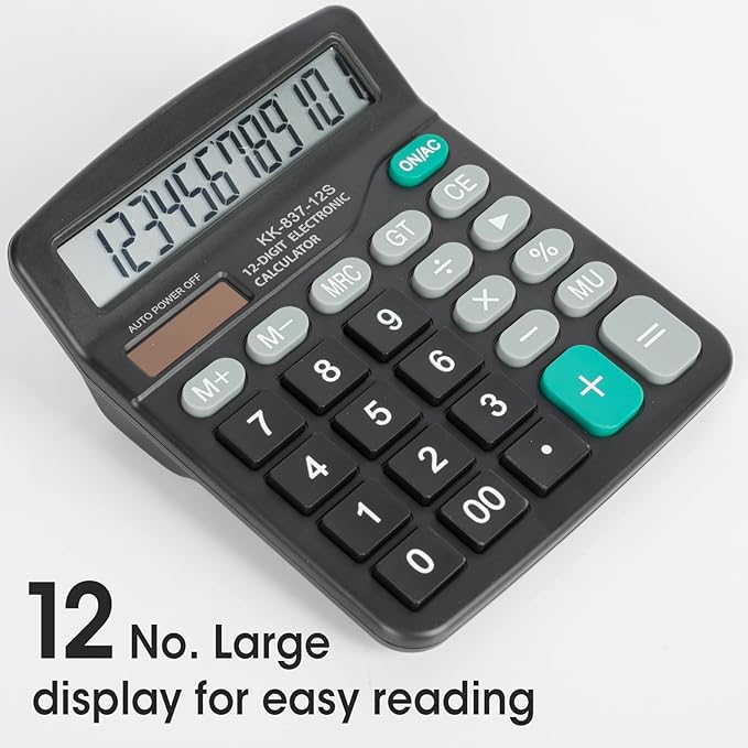 12 Pack Calculator Bulk, 12 Digits Calculators Desktop with Large LCD Display and Sensitive Butto, Solar and Battery Dual Power, Desk Calculator for Office, School, Home
