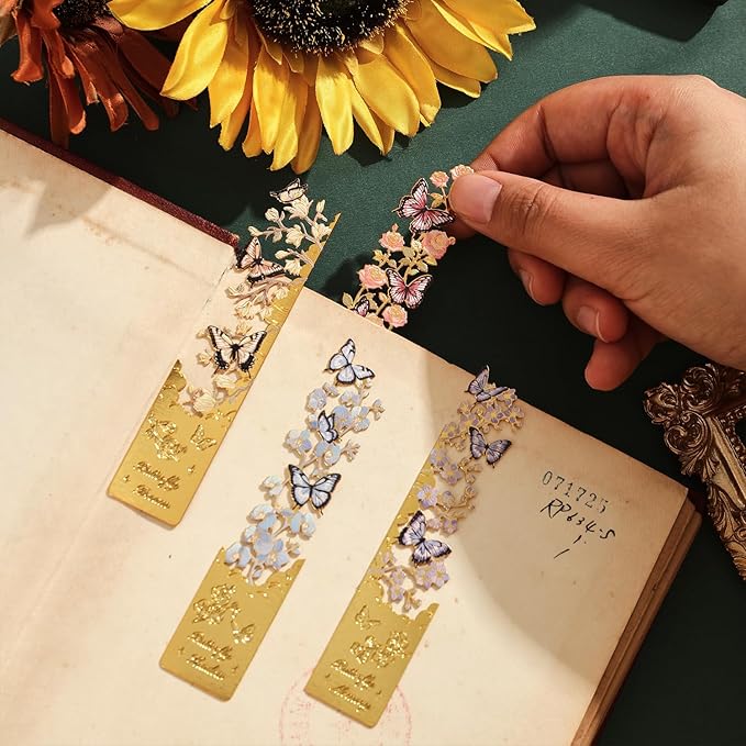 4pcs Metal Bookmarks, Butterfly Flower Theme Pretty Book Marks for Reading Women, Cute Book Markers for Writers, Kids, Teens, Men Readers, Reading Accessories Gifts for Book Lovers