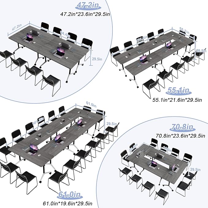 Conference Table Flip Top Mobile Conference Room Tables,Folding Conference Table with Wheels,Large Meeting Training Seminar Table Saving Space for Office Classroom(12C,47.2'')