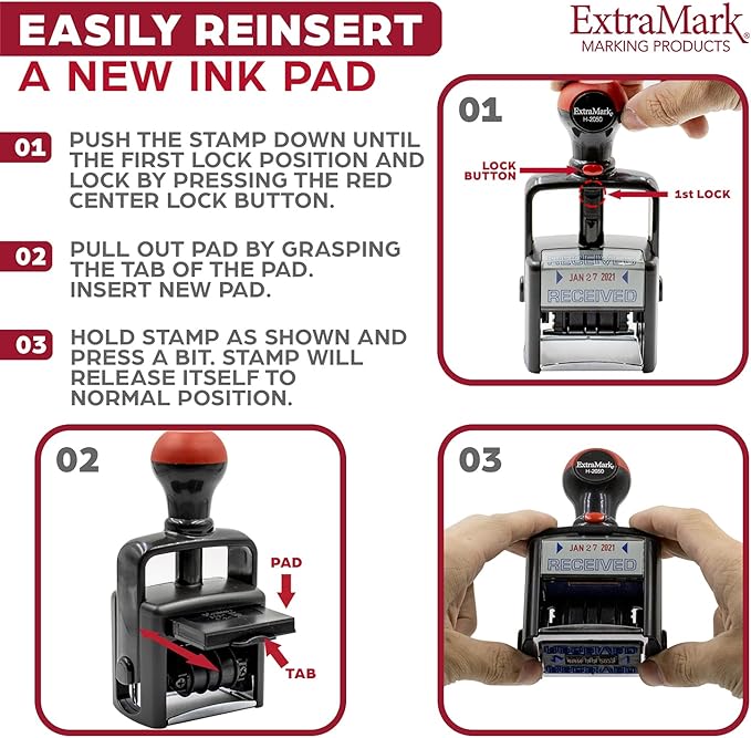Heavy Duty Style Office Date Stamp with Approved - Self Inking Dater - Style C - Red Ink Color