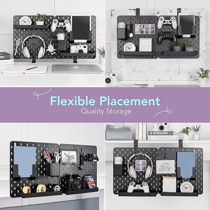 EHO Clamp-On Desk Pegboard, 2Pack (Combined Size 27 x 14 inch) Privacy Divider, Desk Partition Panel, No-Drill Desk Mounted Peg Board Organizer for Office, Gaming, Home, Black