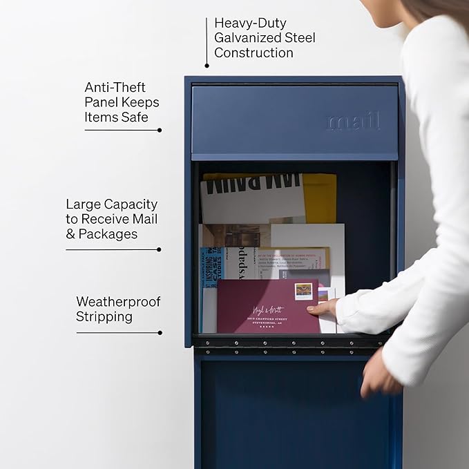 Wall Mount Mailbox - Large, Anti-Theft Locking Mailbox, Weatherproof Mailboxes for Outside The House, 18.5" H x 15" L x 7.5" D (Black)