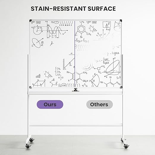 VUSIGN Rolling Dry Erase Board, 48 x 36 Inches Double-Side White Board on Wheels, Height Adjust Mobile White Boards, Large Portable Whiteboard with Stand for Office, Classroom & Home