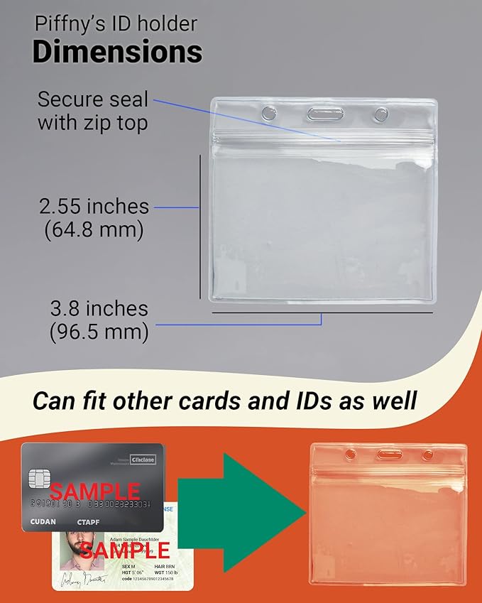 Clear ID Holder for Lanyard - ID Card Holder Waterproof (Inches, 3.5 x 2.25 Horizontal 12 Pack)