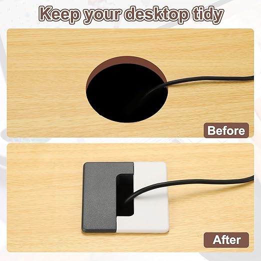 PATIKIL 2.8inch Desk Grommet, 6Pcs Cable Grommet Wire Management Cable Hole Cover Cord Organizer for Office Home Table Countertop, Black Silver