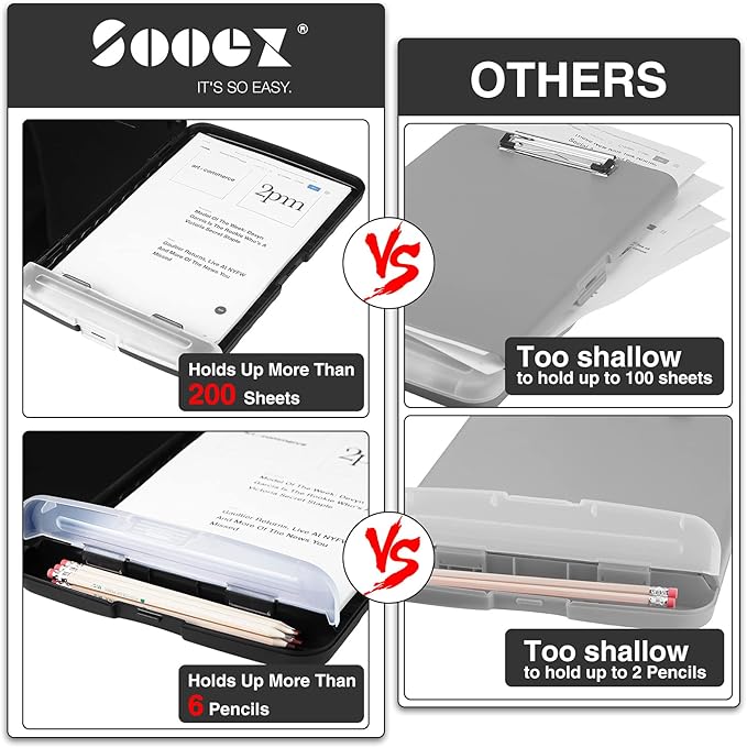 Sooez Clipboard with Storage, High Capacity Nursing Clip Board 8.5 x 11 with Pen Holder & Low Profile Clip, Plastic Clipboards Case Box, Teacher Must Haves School Office Supplies,Letter Size/ A4