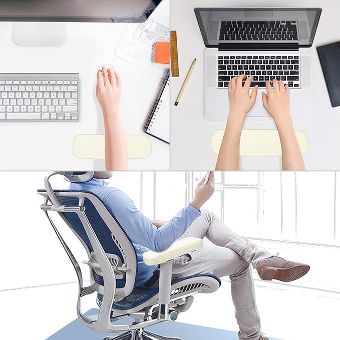 MOSISO Chair Armrest Pads (2 Pack), Memory Foam Home/Office Chair Arm Rest Covers Comfy Computer Gaming Elbow Cushion Removable Washable Elbow Support Forearm Pressure Relief, Beige